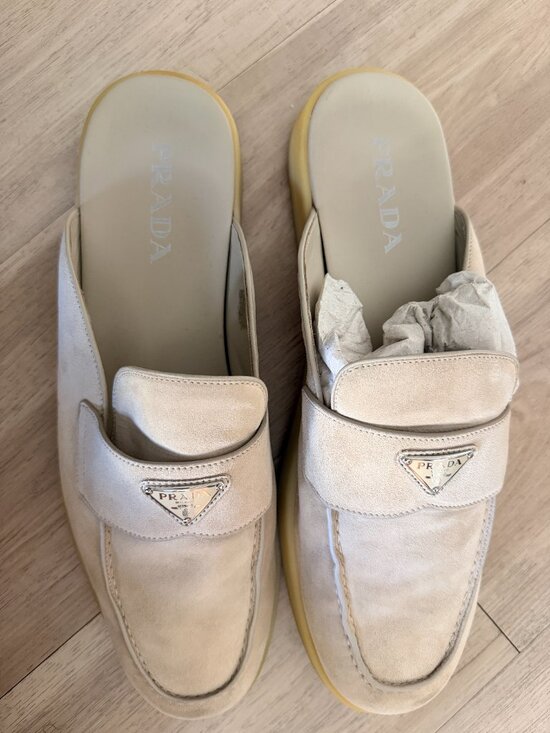 PRADA Calfskin Ecru Suede Mules Size 12 (FITS LIKE 13) main image 11
